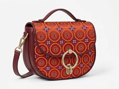 Shu Brocade Red Round-Floral Star-Pattern Saddle Bag