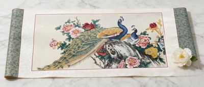 Shu-Brocade Peacock & Peony Scroll・Auspicious Oriental Silk Art