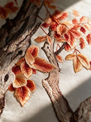 Shu-Brocade Three Pandas in Autumn Grove · Vertical Silk Scroll