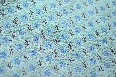 Teal Water Wave & Floral Shu Brocade Fabric | Custom by the Meter