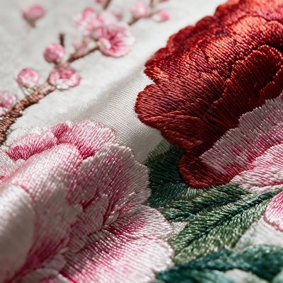 Shu-Brocade Butterflies among Peonies and Plum Blossoms · Square Framed Silk Art
