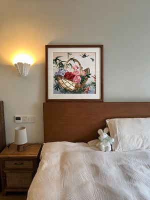 Shu-Brocade Butterflies over Flower Basket · Square Framed Silk Art