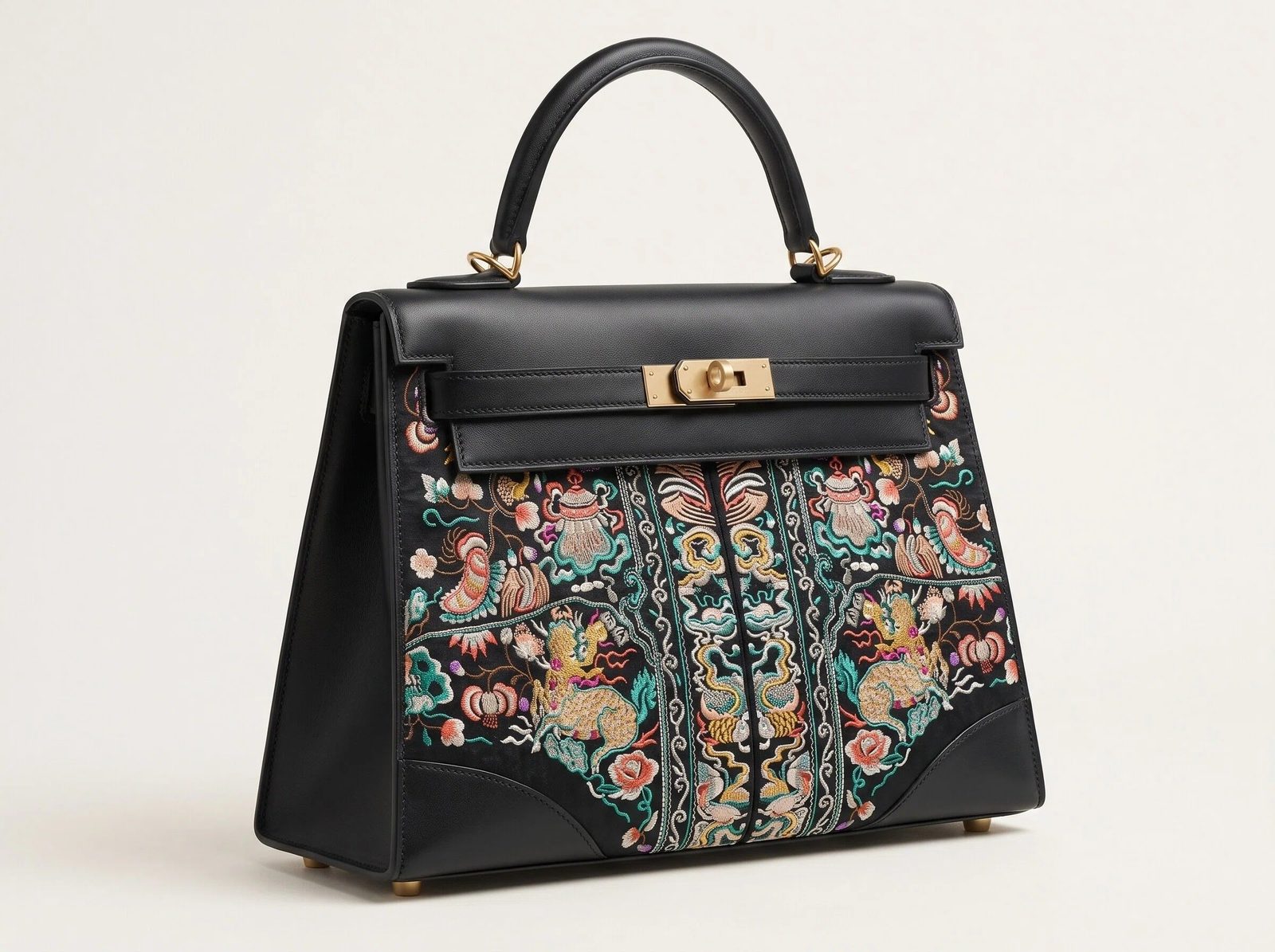 Shu Brocade Qilin Eight-Auspicious-Symbols Top-Handle Handbag